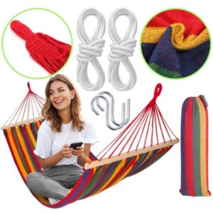 Hängmatta 1-person med tvärstång 80cm 480144B Röd