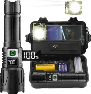 LED Ficklampa A09 set - 6000 Lumen, 50W, Uppladdningsbar & Taktisk & COB survival överlevnad