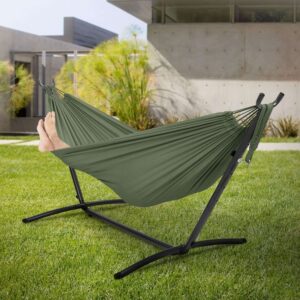 ML-Design dubbelhängmatta med stålram, khaki, plats för 2 personer, inomhus & utomhus, XXL hängstol med bärväska, hängmattestativ,