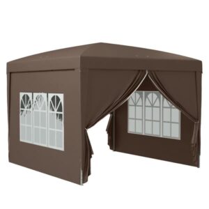 Paviljong ca 3x3 m pop-up, vattenavvisande, vintertålig, UV-skydd 50+, 4 sidoväggar & väska, kaffebrun