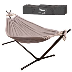 Hängmatta med ställning 210x153 cm justerbar höjd 64-92 cm svart/grå