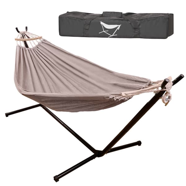 Hängmatta med ställning 210x153 cm justerbar höjd 64-92 cm svart/grå