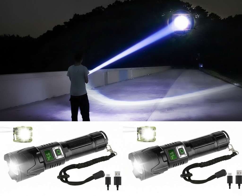 2-Pack LED Ficklampa A09 set - 6000 Lumen, 50W, Uppladdningsbar & Taktisk & COB survival