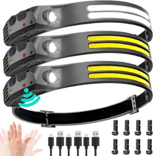 3pack 2025 Huvudlampa uppladdningsbar, 1000 lumen bred stråle superljus pannlampa