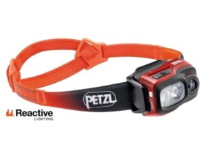 Petzl SWIFT RL, Pannbandsficklampa, Svart, Orange, Vit, Knappar, IPX4, Batterinivå, CE, UKCA