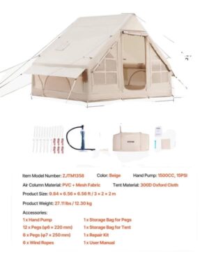 VEVOR Uppblåsbar Tält, Rymlig 3x2m Design, Hållbar 300D Oxford Tyg,3x2.1m
